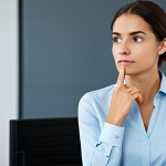 A thoughtful individual, appearing to listen intently and with deep empathy, in a modern, subtly digital office setting. They are dressed in smart, professional business attire, fully clothed, appropriate content, modest clothing. The atmosphere is calm and conducive to genuine human connection. Perfect anatomy, correct proportions, natural pose, well-formed hands, proper finger count, natural body proportions. Professional photography, high quality, safe for work, family-friendly.