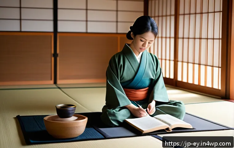용서 심리학에서의 연구와 결과 - A serene Japanese woman sitting peacefully in a traditional tatami room, softly illuminated by natur...